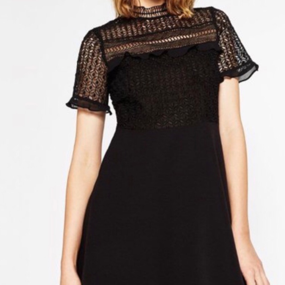 Zara Black Lace Yoke Mini Dress - Picture 2 of 6